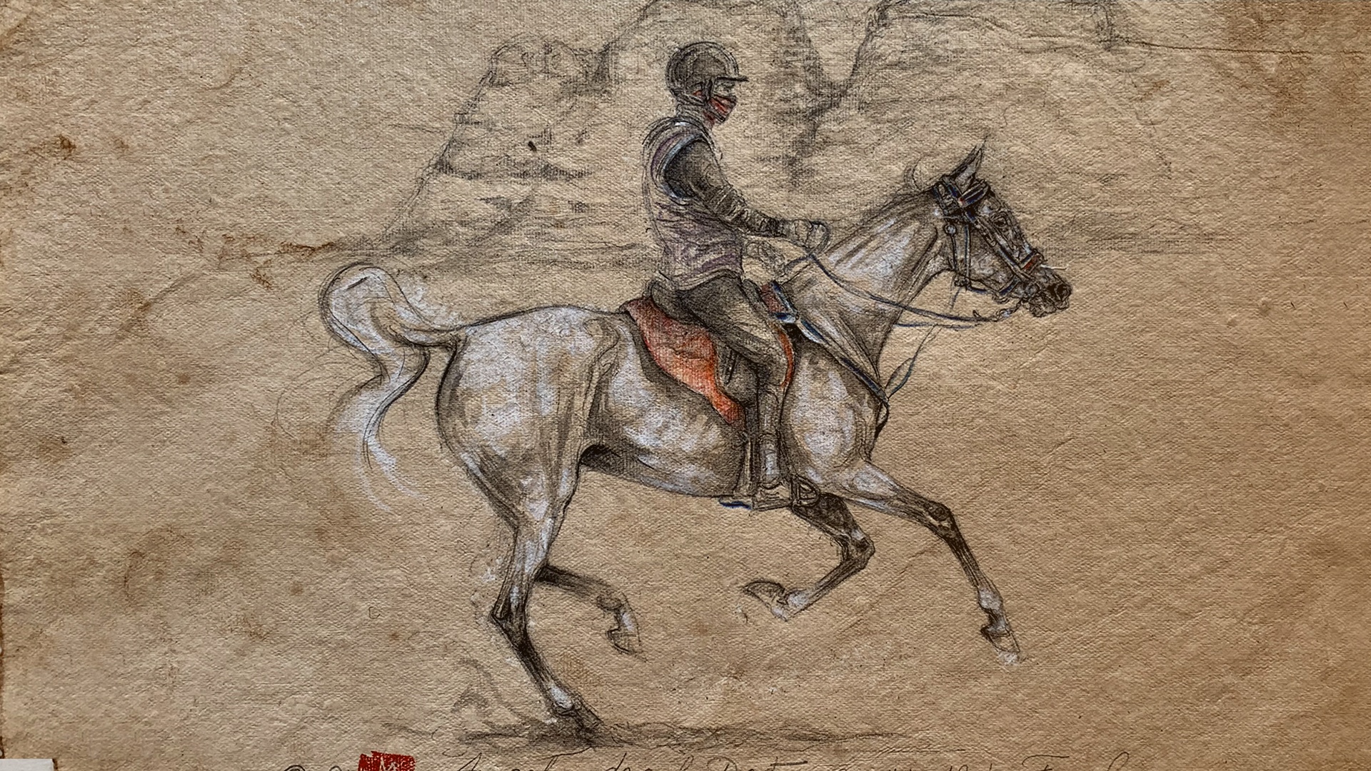 dessin d'un cheval et son jockey